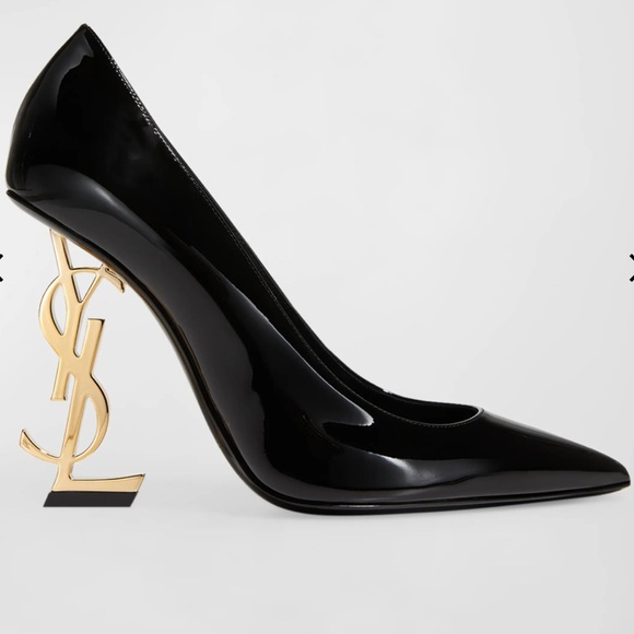 Saint Laurent 110mm Opyum Black Patent YSL- Logo Heel Pumps - Picture 1 of 6
